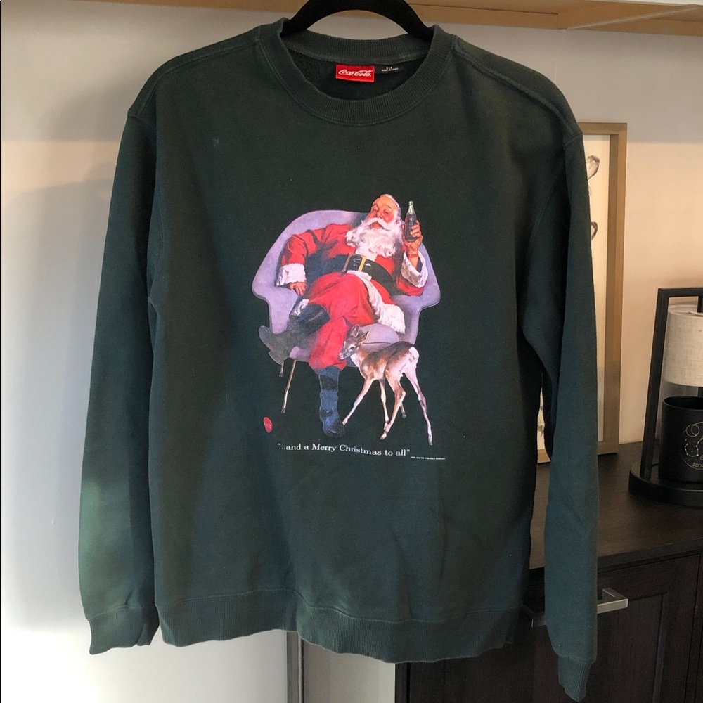Coca Cola Green Crewneck Sweatshirt with Santa Graphic